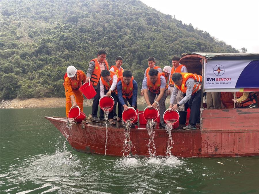Công ty Thuỷ điện Bản Vẽ tổ chức lễ bàn giao nhà Đại đoàn kết, trồng cây và thả cá giống đầu năm